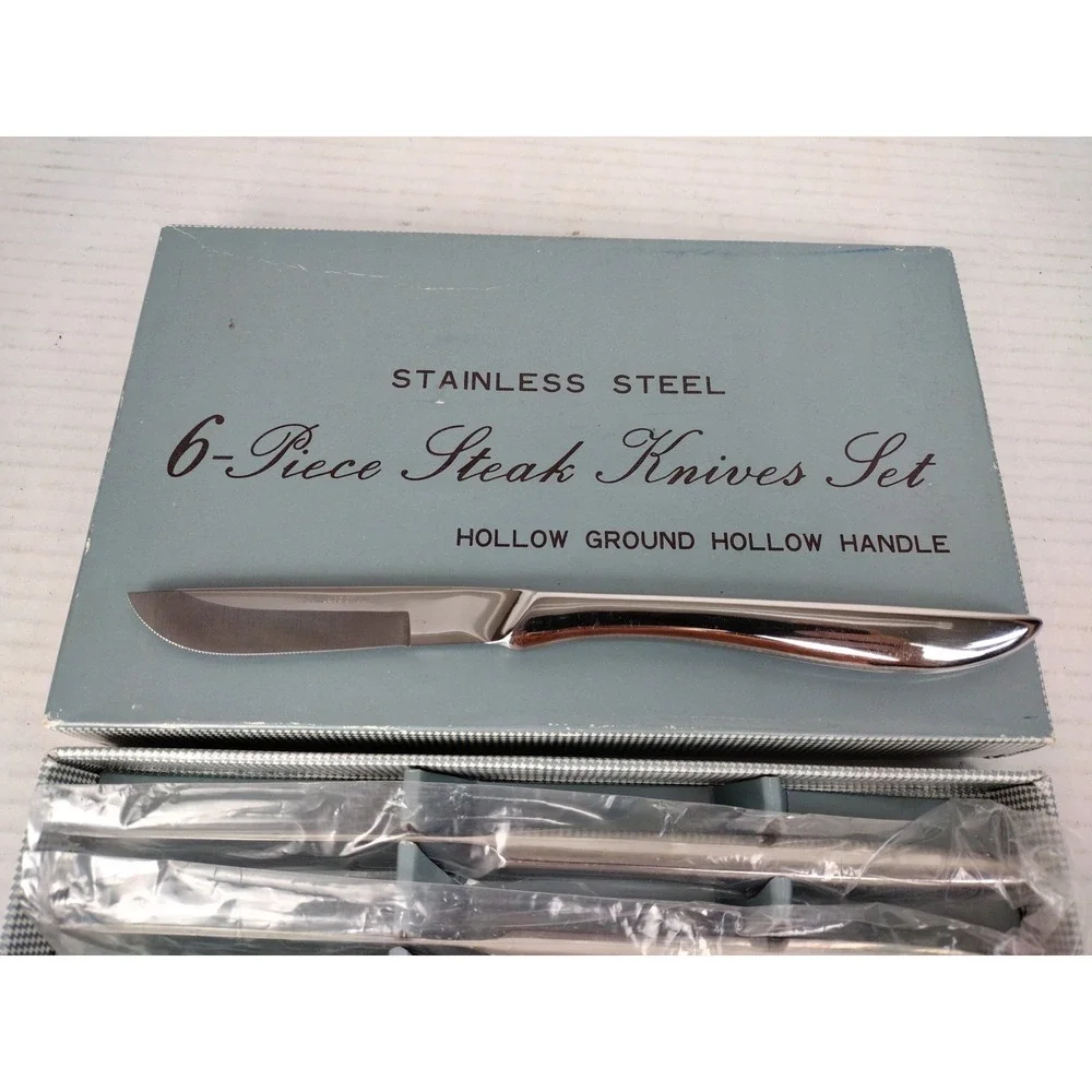 NEW SET OF 6 Japan Stainless Steel Steak Knives Hollow Ground Hollow Handle MCM